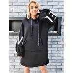 Bluza Długa Oversize z Kapturem Czarna Love - obrazek 2