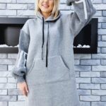 Bluza Długa Oversize z Kapturem Szara Love - obrazek 4