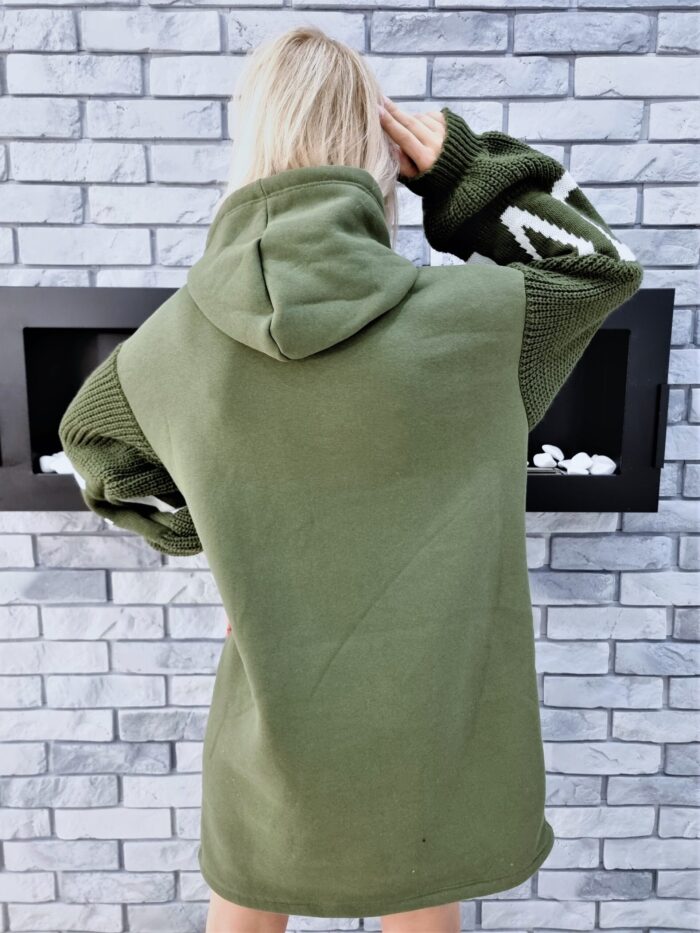 Bluza Długa Oversize z Kapturem Khaki Love - obrazek 3