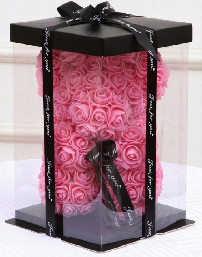 Miś z Róż Różowy 25 cm + Pudełko Prezent - obrazek 2