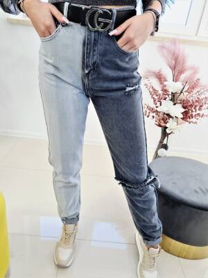 Spodnie Dwukolorowe Postrzępione Jeans Szare
