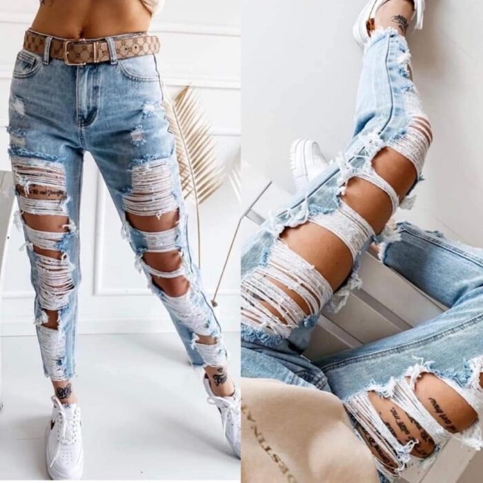 Spodnie Boyfriend Jeans z Dziurami Alles - obrazek 3