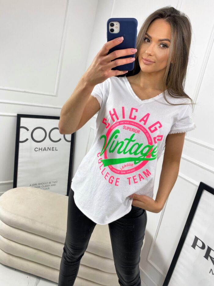 T-shirt Chicago Vintage Biały - obrazek 3