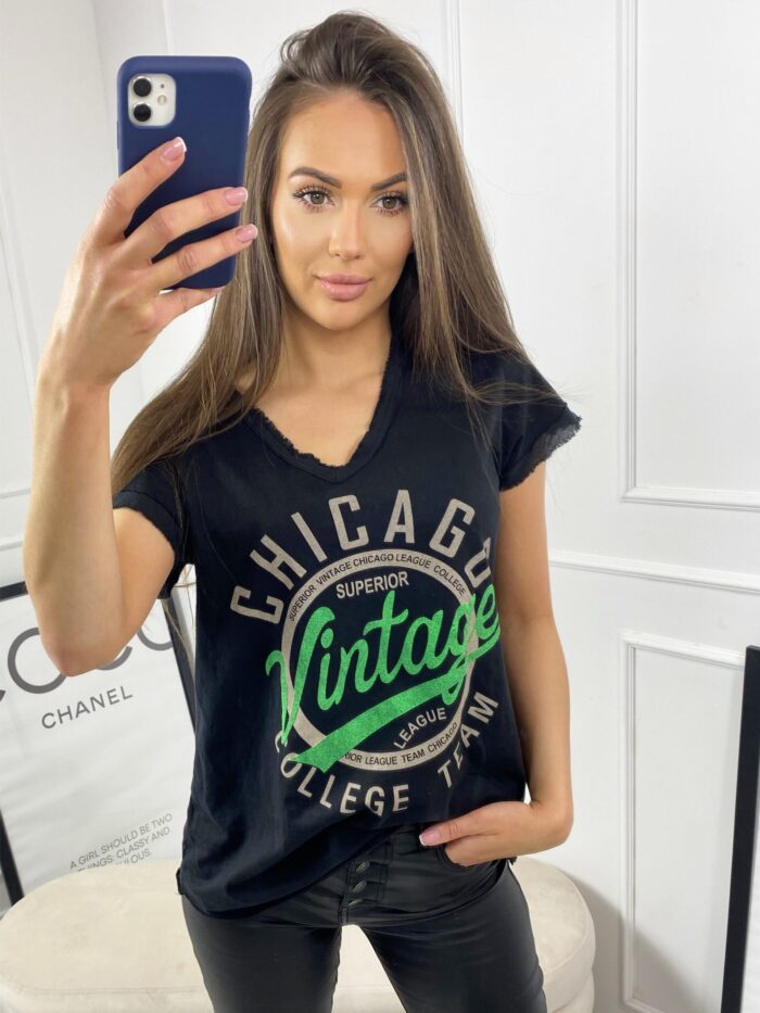 T-shirt Chicago Vintage Czarny - obrazek 2