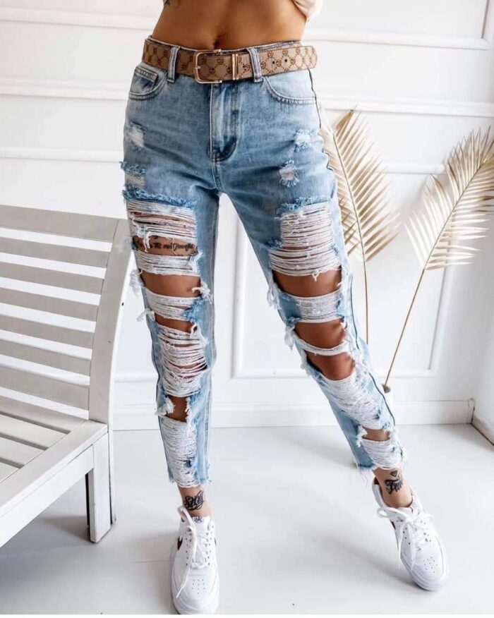 Spodnie Boyfriend Jeans z Dziurami Alles
