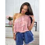 Bluzka Falbana Na Jedno Ramię Luxe Pudrowy Róż