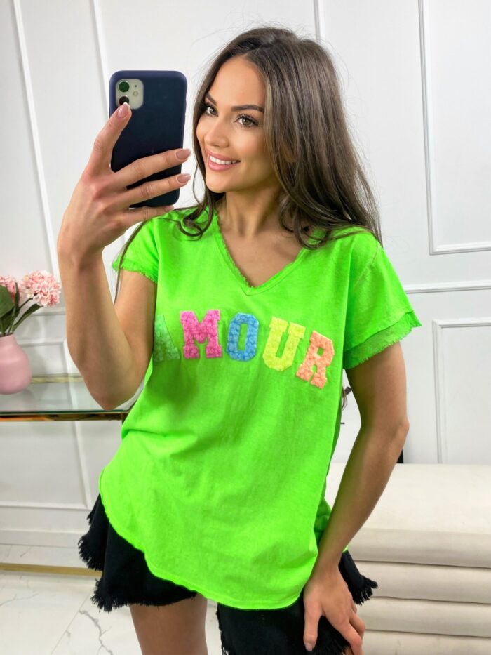 T-shirt Gładki Amour Zielony Neon