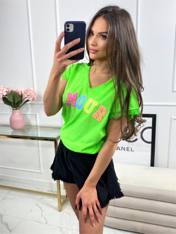 T-shirt Gładki Amour Zielony Neon - obrazek 3