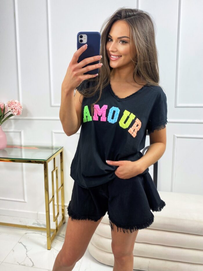 T-shirt Gładki Amour Czarny - obrazek 3