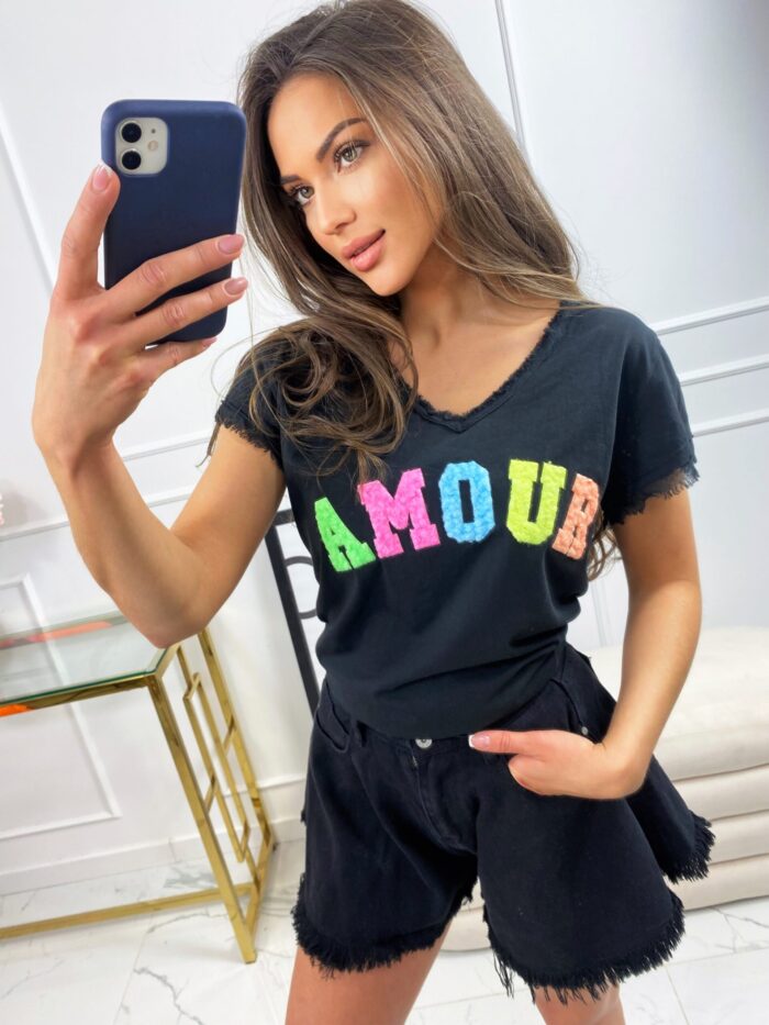 T-shirt Gładki Amour Czarny