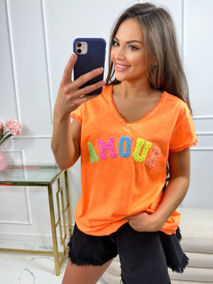T-shirt Gładki Amour Pomarańczowy Neon