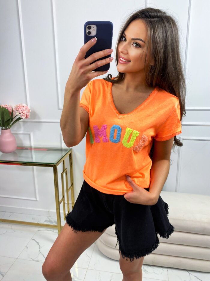 T-shirt Gładki Amour Pomarańczowy Neon - obrazek 2