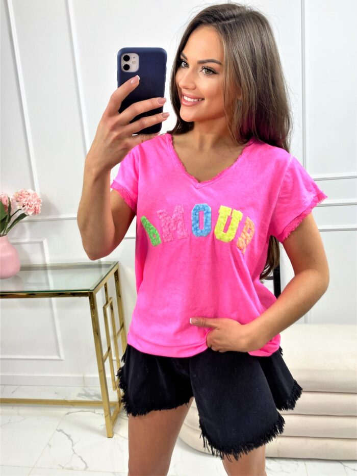 T-shirt Gładki Amour Fuksja Neon - obrazek 2
