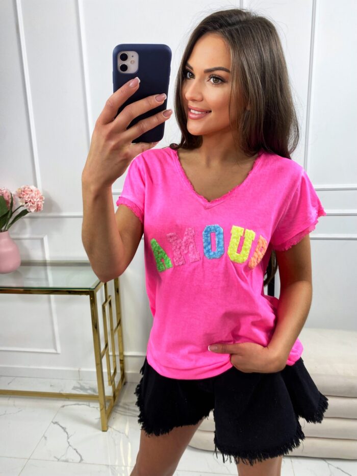 T-shirt Gładki Amour Fuksja Neon - obrazek 3
