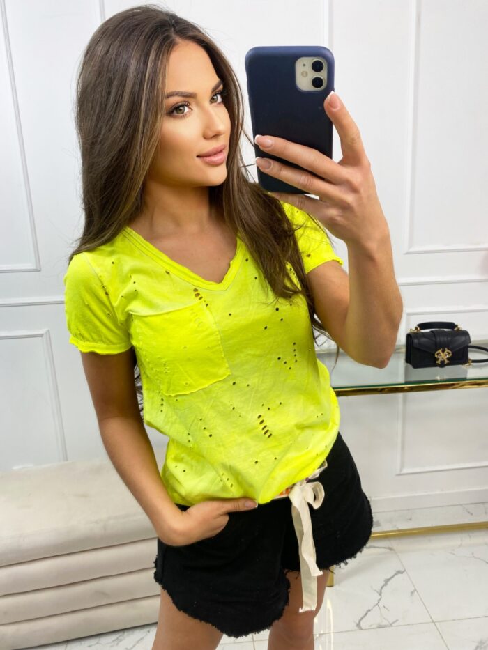 T-shirt Dziury Żółty Neon