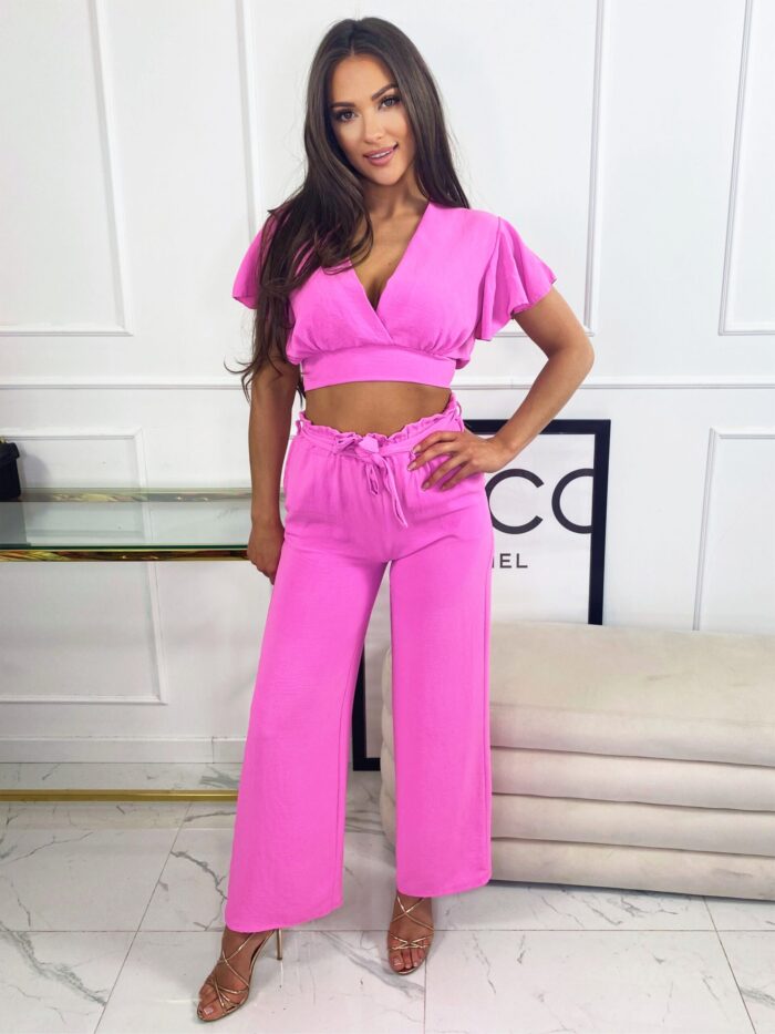 Komplet Crop Top Ze Spodniami Aruba Cukierkowy Róż