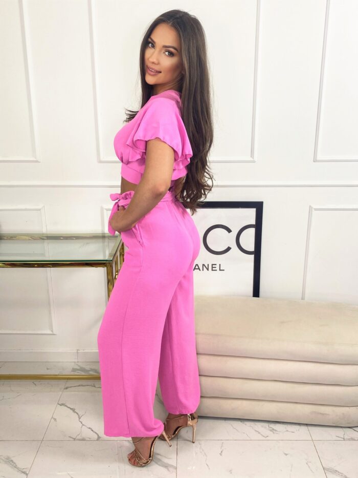 Komplet Crop Top Ze Spodniami Aruba Cukierkowy Róż - obrazek 3