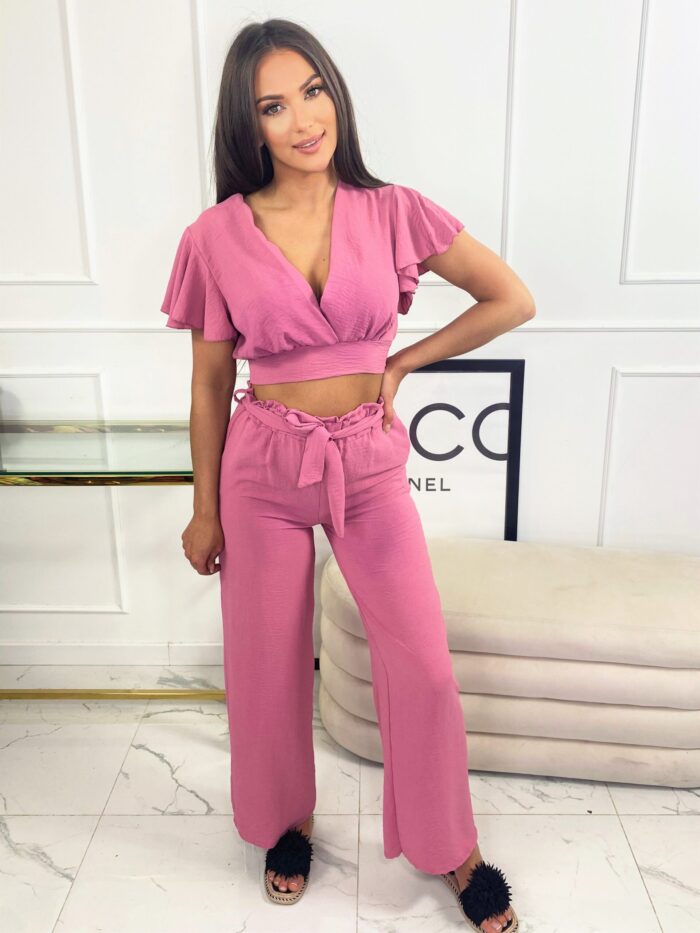 Komplet Crop Top Ze Spodniami Aruba Wrzosowy - obrazek 5