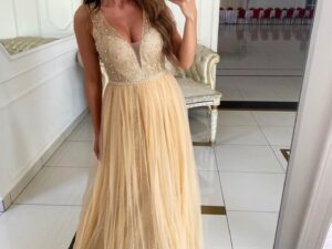 Sukienka Długa Tiulowa Gold Złota&lt;span&gt; - &lt;/span&gt;38/M