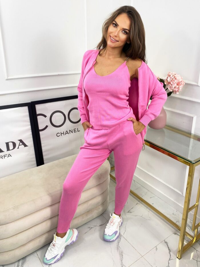 Komplet Trzyczęściowy Bluza+Top+Spodnie Taste Pudrowy Róż