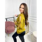 Sweter z Kokardkami na Rękawie Musztardowy - obrazek 3