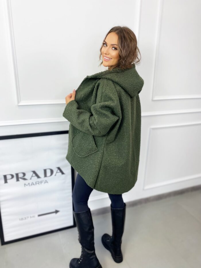 Bluza Kurtka z Bukli Oversize Khaki - obrazek 4