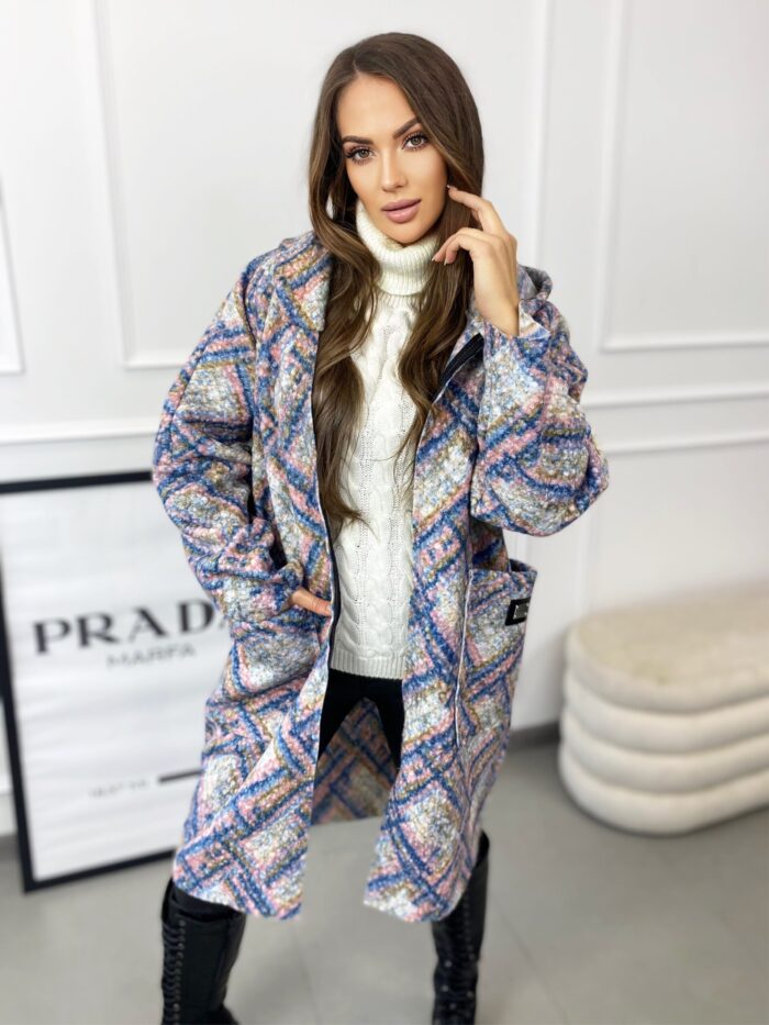 Płaszczyk z Bukli Oversize Niebieski w Krate Plus Size - obrazek 2