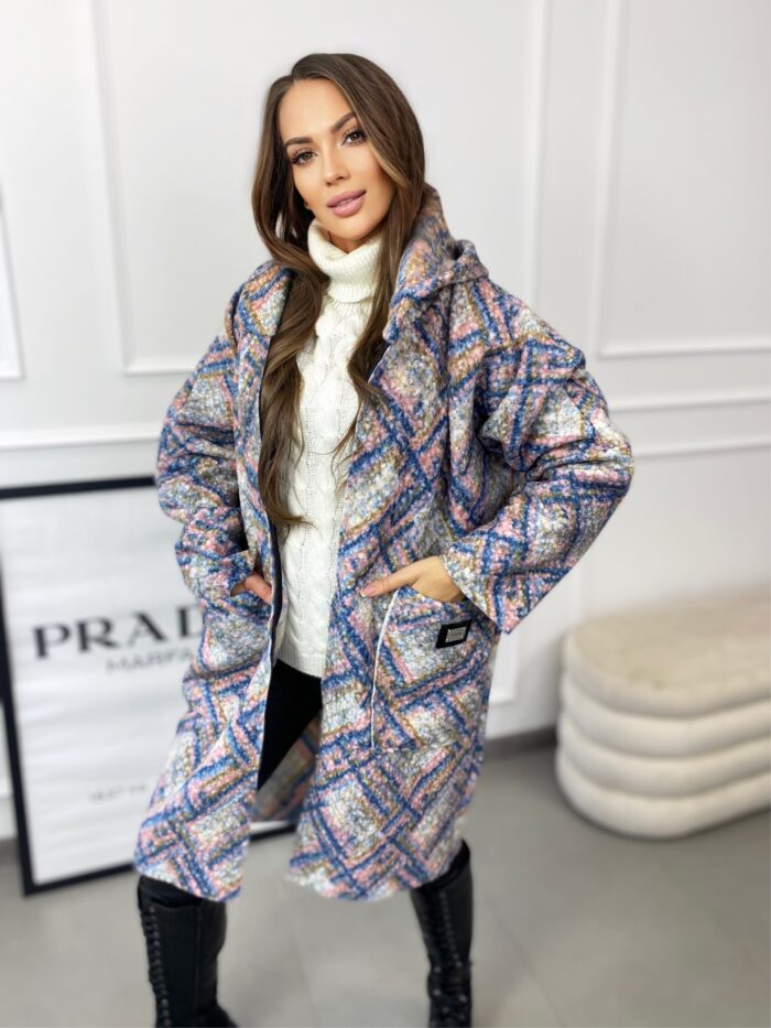 Płaszczyk z Bukli Oversize Niebieski w Krate Plus Size