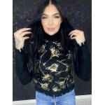 Sweter Krótki z Golfem w Wzory Czarny