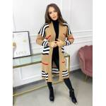 Kardigan Maxi W Pasy Burrbery Karmelowy