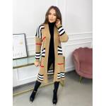 Kardigan Maxi W Pasy Burrbery Karmelowy - obrazek 2