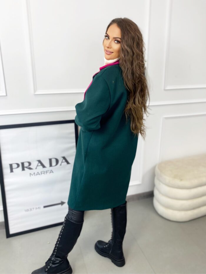 Płaszcz Damski Mon Amour Elegancki Butelkowa Zieleń - obrazek 4