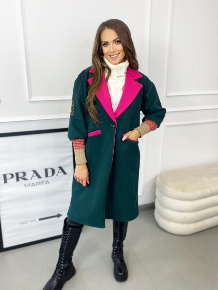 Płaszcz Damski Mon Amour Elegancki Butelkowa Zieleń - obrazek 3