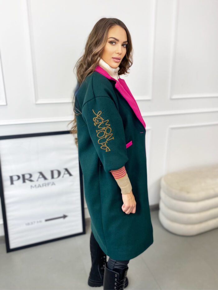 Płaszcz Damski Mon Amour Elegancki Butelkowa Zieleń - obrazek 5