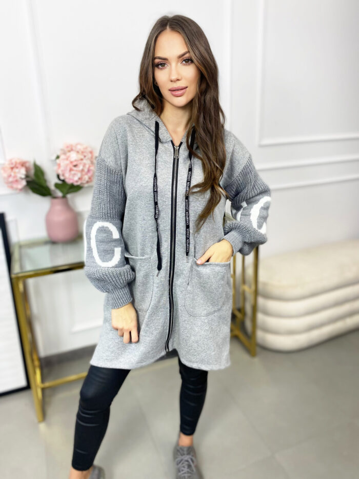 Bluza Długa Oversize na Zamek Love Szara