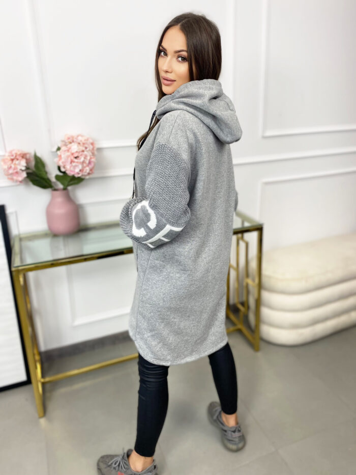 Bluza Długa Oversize na Zamek Love Szara - obrazek 5