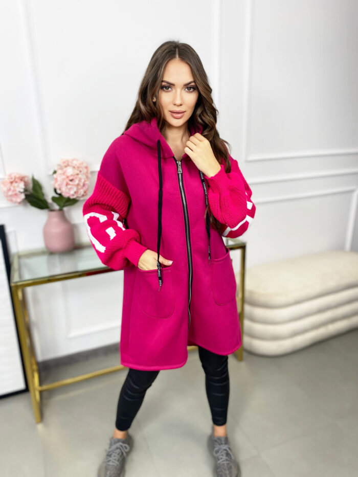 Bluza Długa Oversize na Zamek Love Fuksja