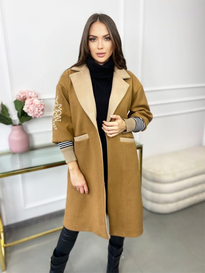 Płaszcz Damski Mon Amour Elegancki Karmel Z Beżem - obrazek 3
