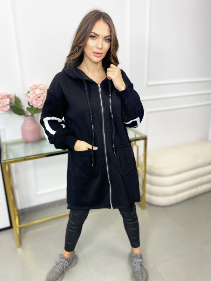 Bluza Długa Oversize na Zamek Love Czarna - obrazek 2