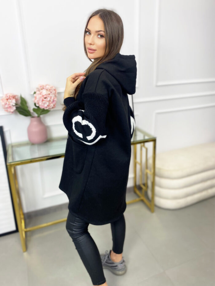 Bluza Długa Oversize na Zamek Love Czarna - obrazek 3