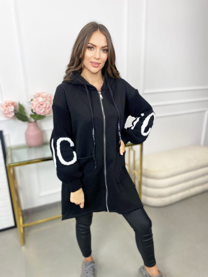 Bluza Długa Oversize na Zamek Love Czarna - obrazek 5