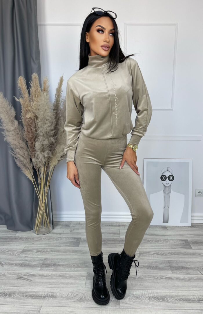 Komplet Welurowy La Perla Miss City Beżowy - obrazek 4