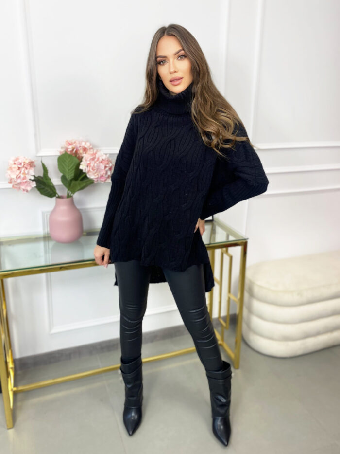Sweter Asymetryczny z Golfem Susan Czarny - obrazek 3