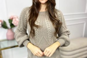 Sweter Krótki Splot Jodełka Betty Cappuccino