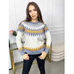 Sweter Krótki Wzory Zygzaki Bonnie Szary