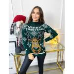 Sweter Świąteczny Merry Christmas Butelkowa Zieleń - obrazek 2