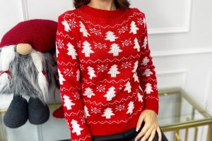 Sweter Świąteczny W Choinki Czerwony