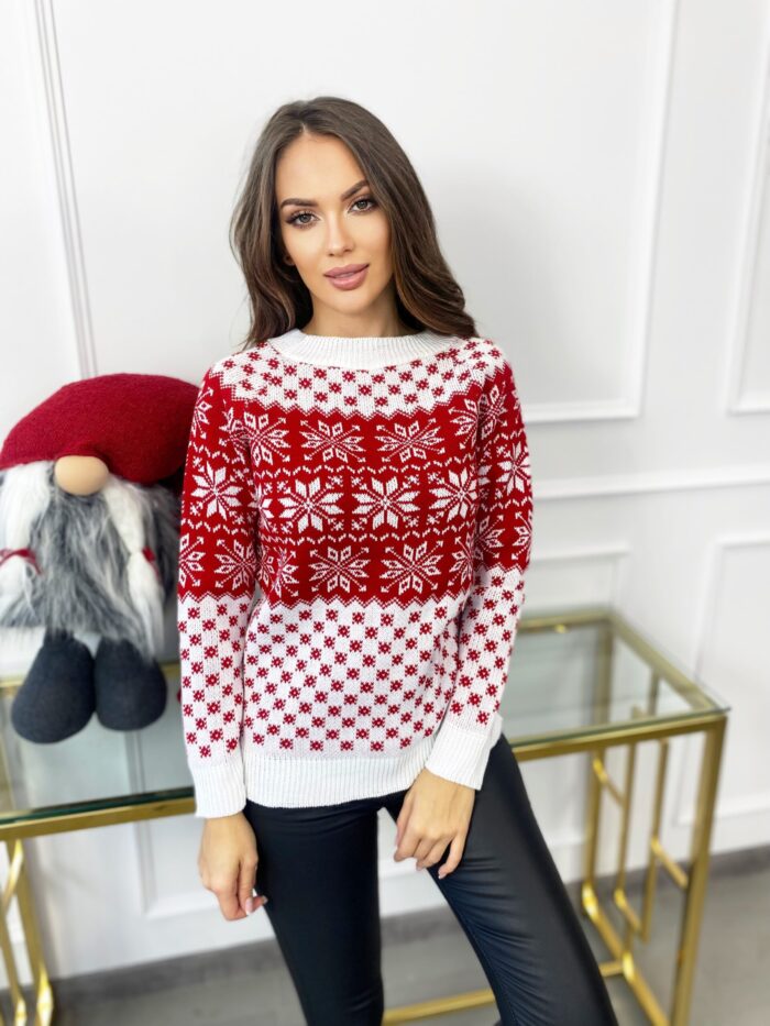 Sweter Świąteczny W Śnieżynki Biały - obrazek 4