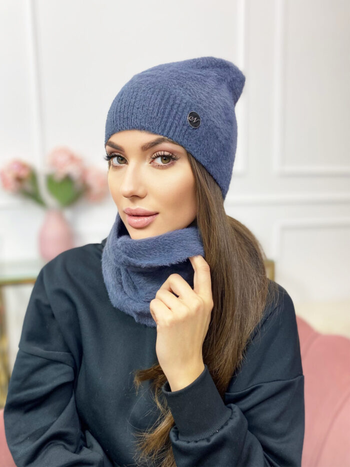 Komplet Czapka Smerfetka+ Komin Alpaka Jeans