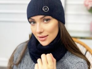 Komplet Alpaka Czapka Z Pomponem + Komin Czarny